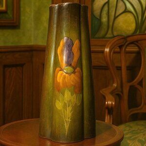 Weller Louwelsa Pottery Fluted Vase Floral Hand Painted 1900 Antique Art Nouveau